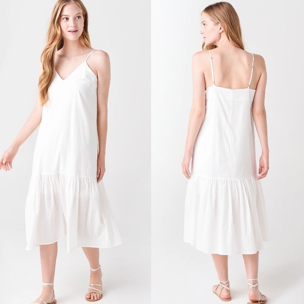 NWT Deluc Stephanie ruffle tiered midi dress 100% cotton white size small